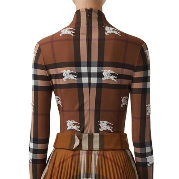 Burberry Plaid Logo-Print Check Embroidered C8 Stretch Jersey Bodysuit Sz M - Picture 6 of 17
